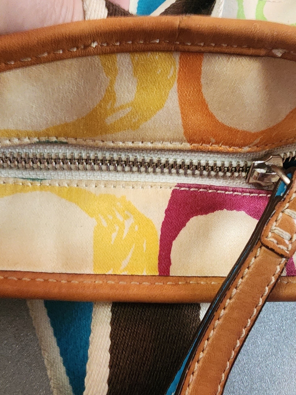 Coach Multicolor Canvas Tote with Turquoise Trim - Picture 9 of 11